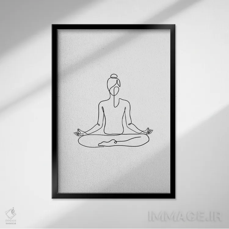 تابلو مینیمال ژست ناماسته یوگا اثر باور کی - نمای قابدار مشکی