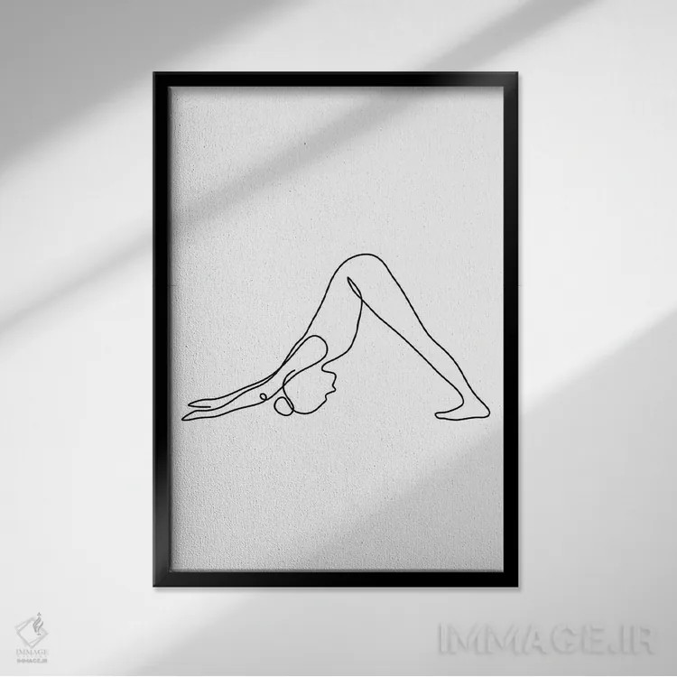 تابلو مینیمال ژست سگ سرپایین یوگا اثر باور کی - نمای قابدار مشکی