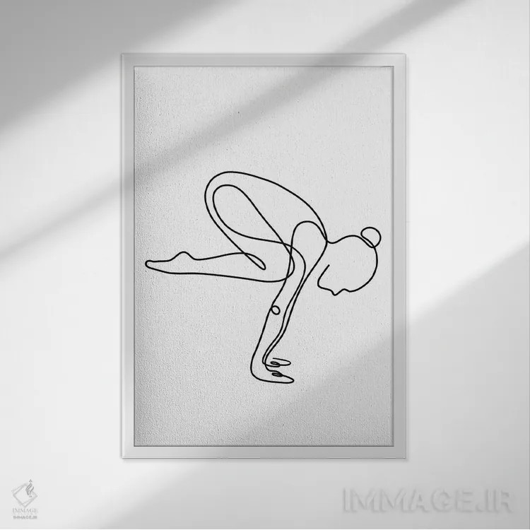 تابلو مینیمال ژست درنا یوگا اثر باور کی - نمای قابدار سفید