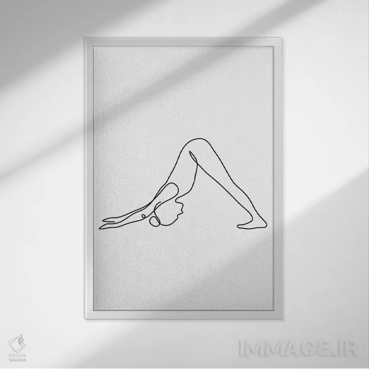 تابلو مینیمال ژست سگ سرپایین یوگا اثر باور کی - نمای قابدار سفید