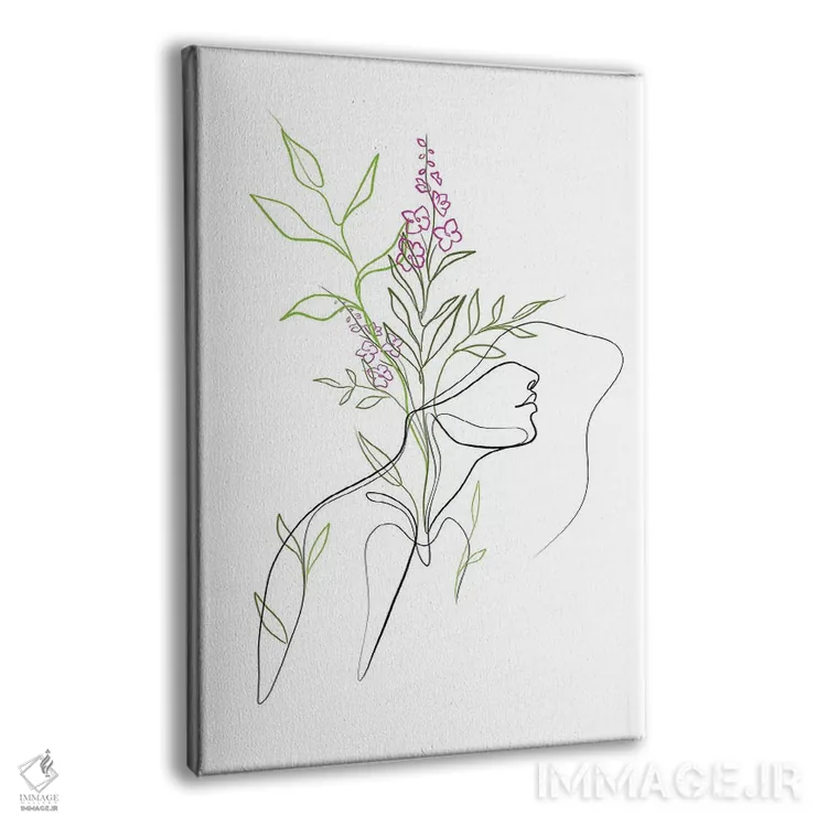 تابلو مینیمال زن با سر گل اثر باور کی - نمای پرسپکتیو محصول