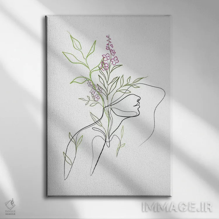 تابلو مینیمال زن با سر گل اثر باور کی - نمای روبهرو روی دیوار
