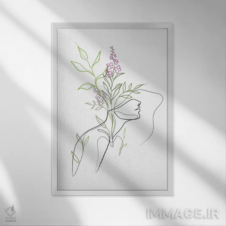 تابلو مینیمال زن با سر گل اثر باور کی - نمای قابدار سفید