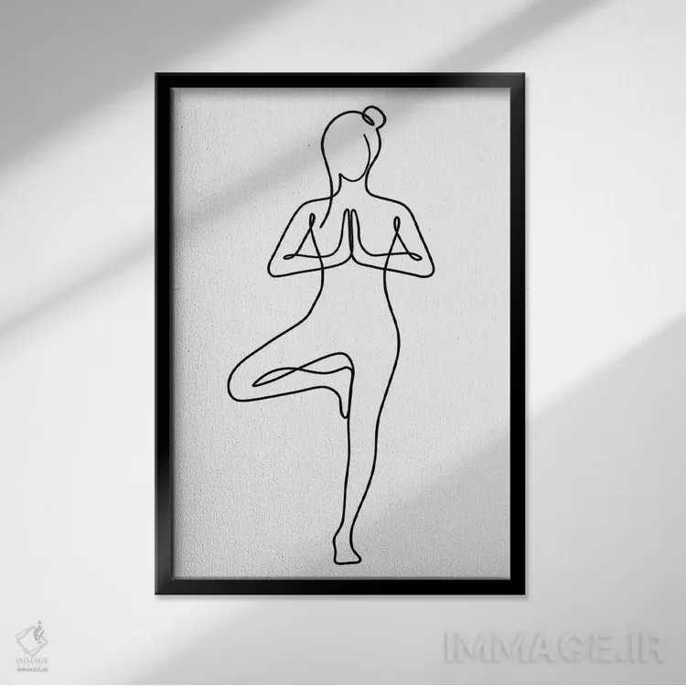 تابلو مینیمال ژست درخت یوگا اثر باور کی - نمای قابدار مشکی