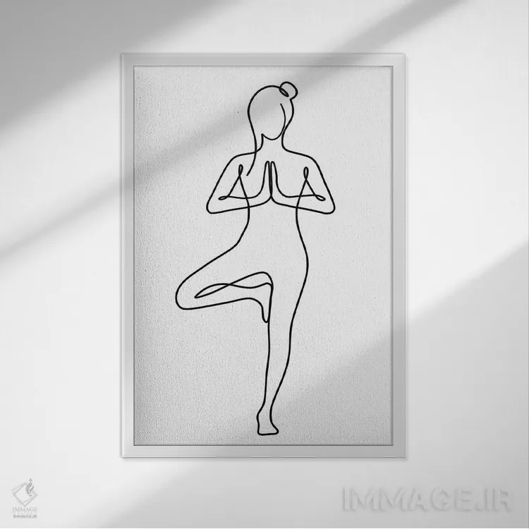 تابلو مینیمال ژست درخت یوگا اثر باور کی - نمای قابدار سفید