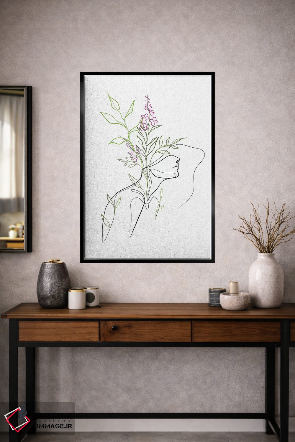 تابلو مینیمال زن با سر گل اثر باور کی - D1B