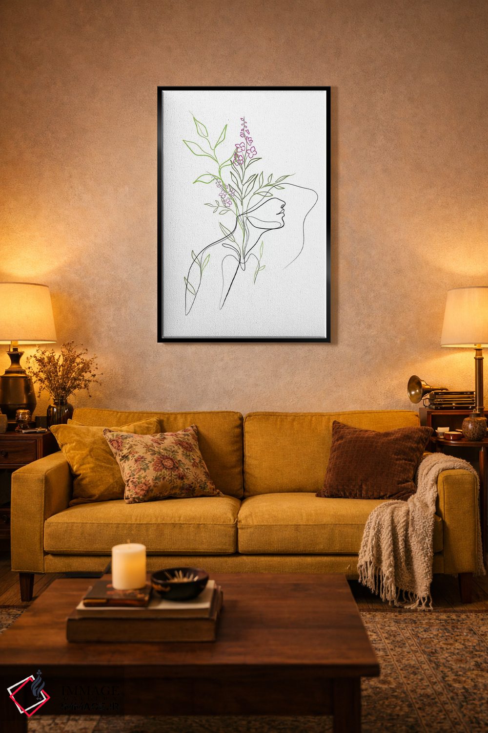 تابلو مینیمال زن با سر گل اثر باور کی - D5B