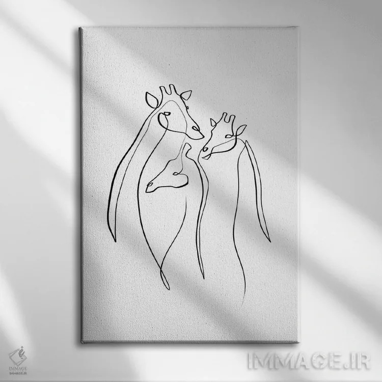 تابلو مینیمال سه تایی زرافه اثر باور کی - نمای روبهرو روی دیوار