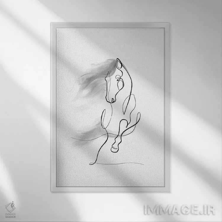 تابلو مینیمال پرتره اسب شماره ۹ اثر باور کی - نمای قابدار سفید