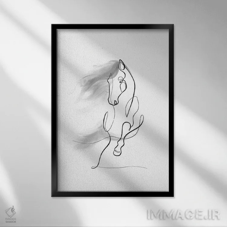 تابلو مینیمال پرتره اسب شماره ۹ اثر باور کی - نمای قابدار مشکی