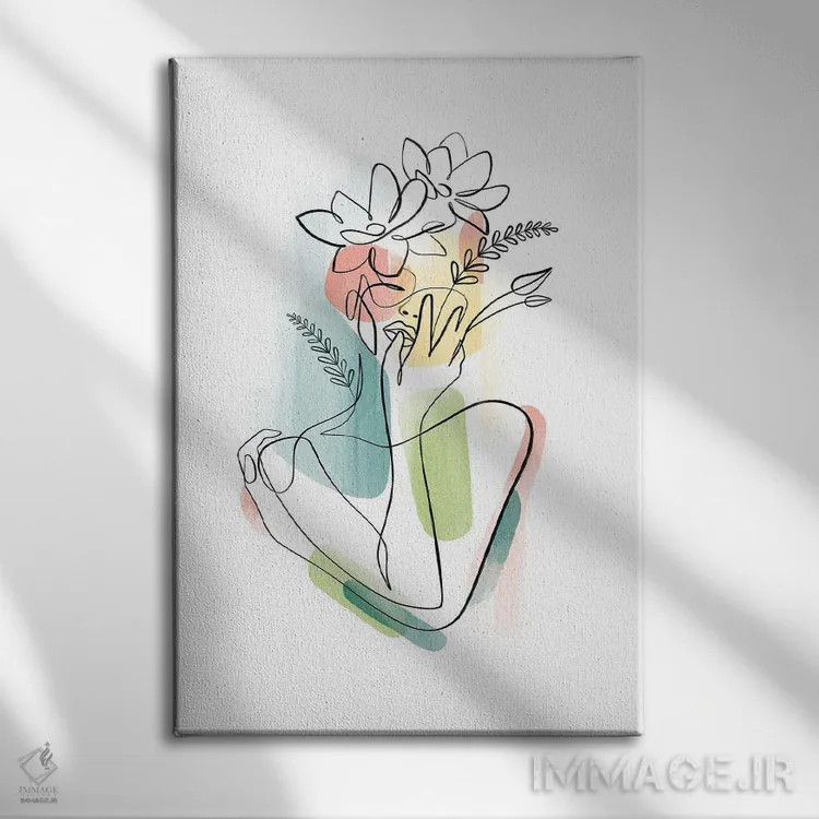 تابلو مینیمال زن با سر گل شماره ۲ اثر باور کی - نمای روبهرو روی دیوار