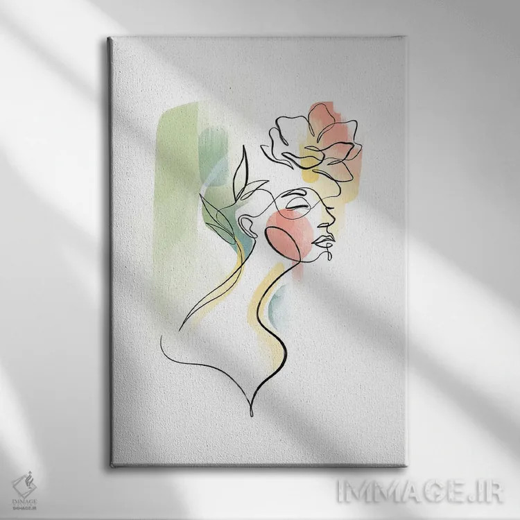 تابلو مینیمال زن با سر گل شماره ۳ اثر باور کی - نمای روبهرو روی دیوار