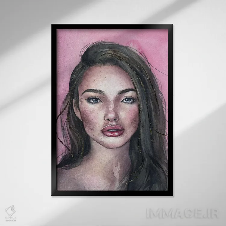 تابلو دکوراتیو پرتره صورتی اثر کایرا بالان - نمای قابدار مشکی