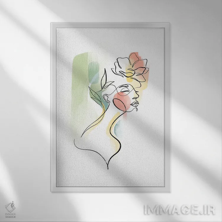 تابلو مینیمال زن با سر گل شماره ۳ اثر باور کی - نمای قابدار سفید
