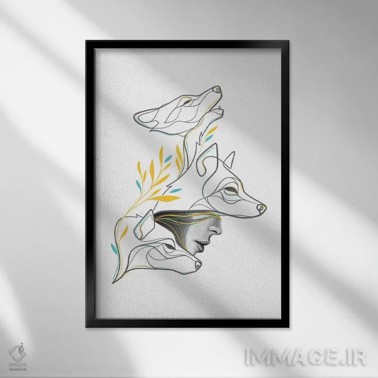 تابلو مینیمال گله گرگ ها اثر باور کی - نمای قابدار مشکی