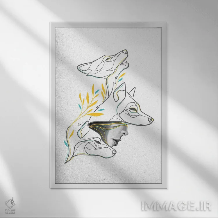 تابلو مینیمال گله گرگ ها اثر باور کی - نمای قابدار سفید