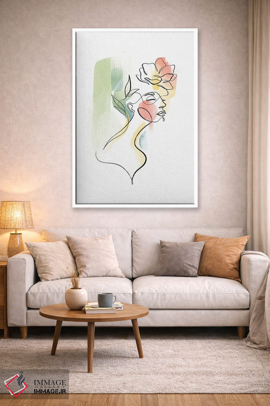 تابلو مینیمال زن با سر گل شماره ۳ اثر باور کی - D1W