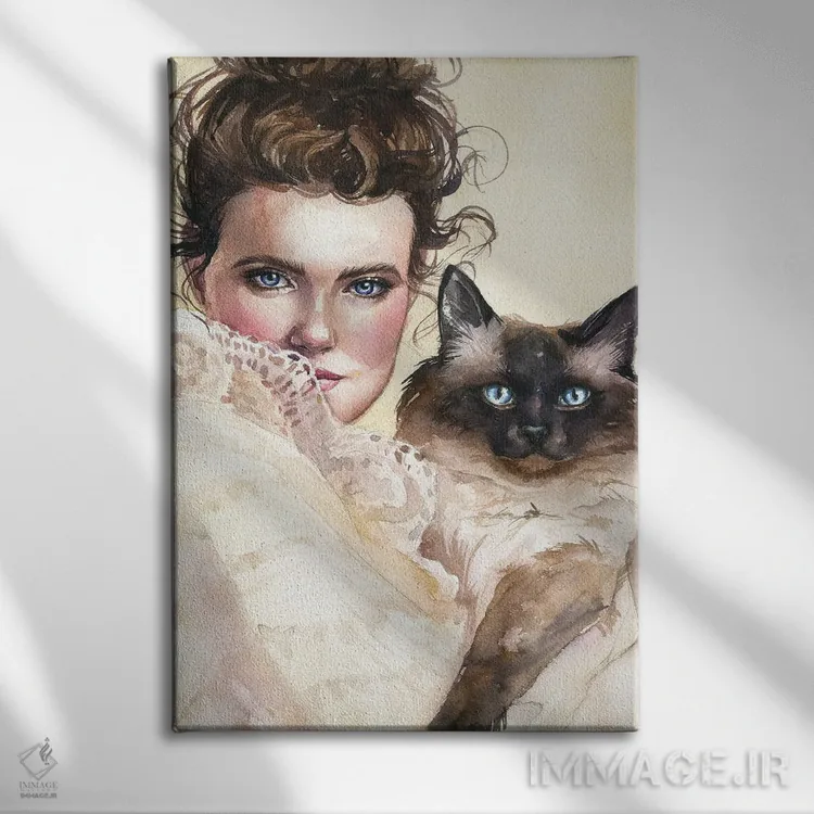 تابلو دکوراتیو خانم گربه ای اثر کایرا بالان - نمای روبهرو روی دیوار