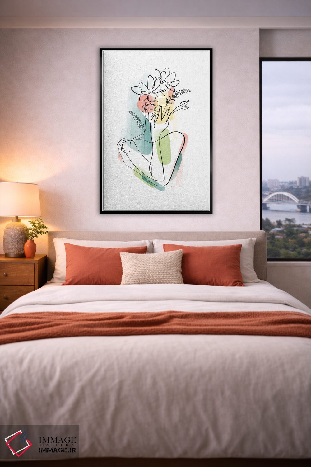 تابلو مینیمال زن با سر گل شماره ۲ اثر باور کی - D4B