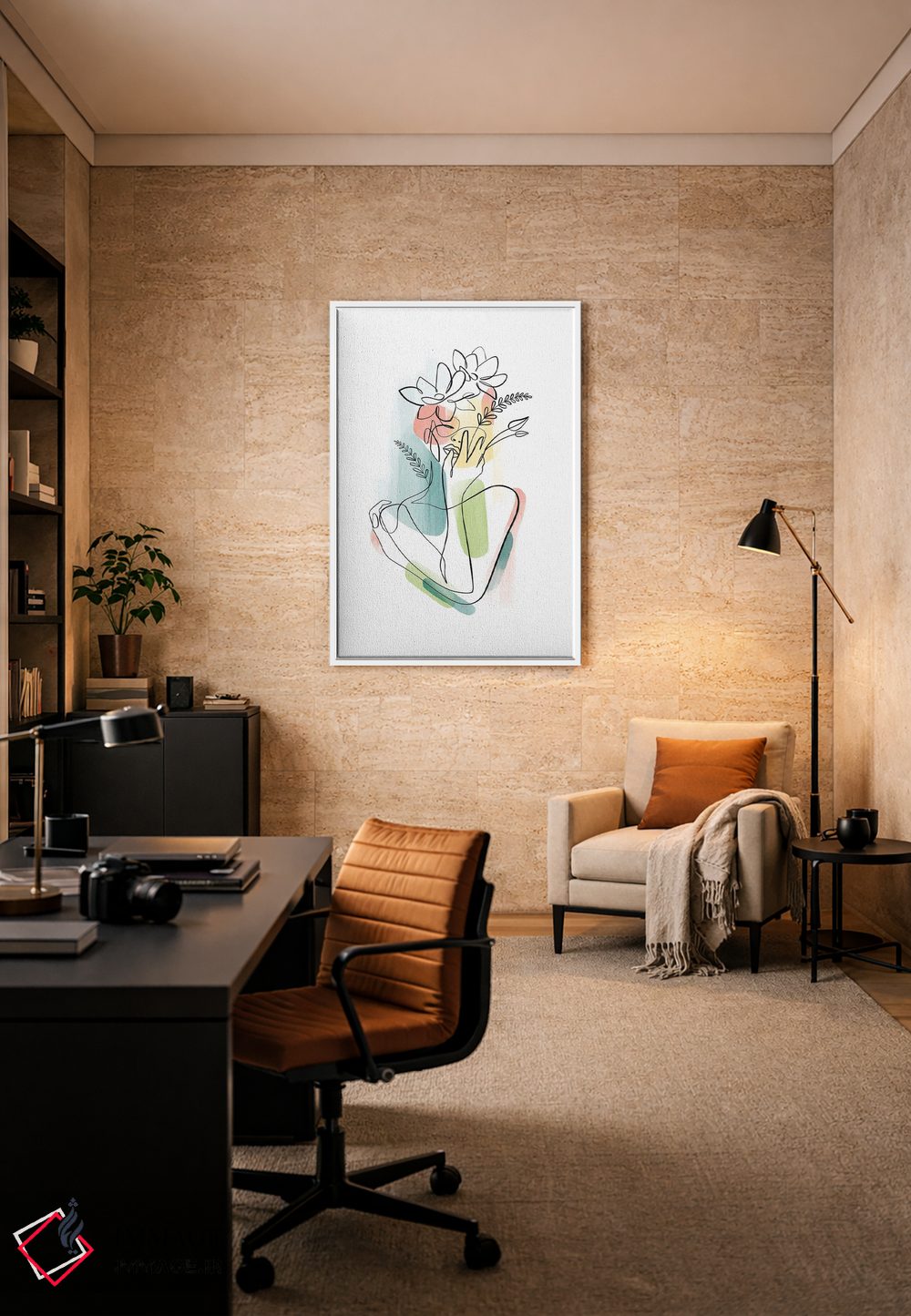 تابلو مینیمال زن با سر گل شماره ۲ اثر باور کی - D6W