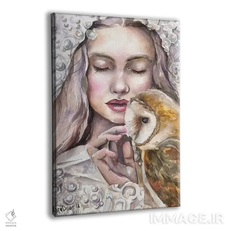 تابلو دکوراتیو دختر با جغد اثر کایرا بالان - نمای پرسپکتیو محصول