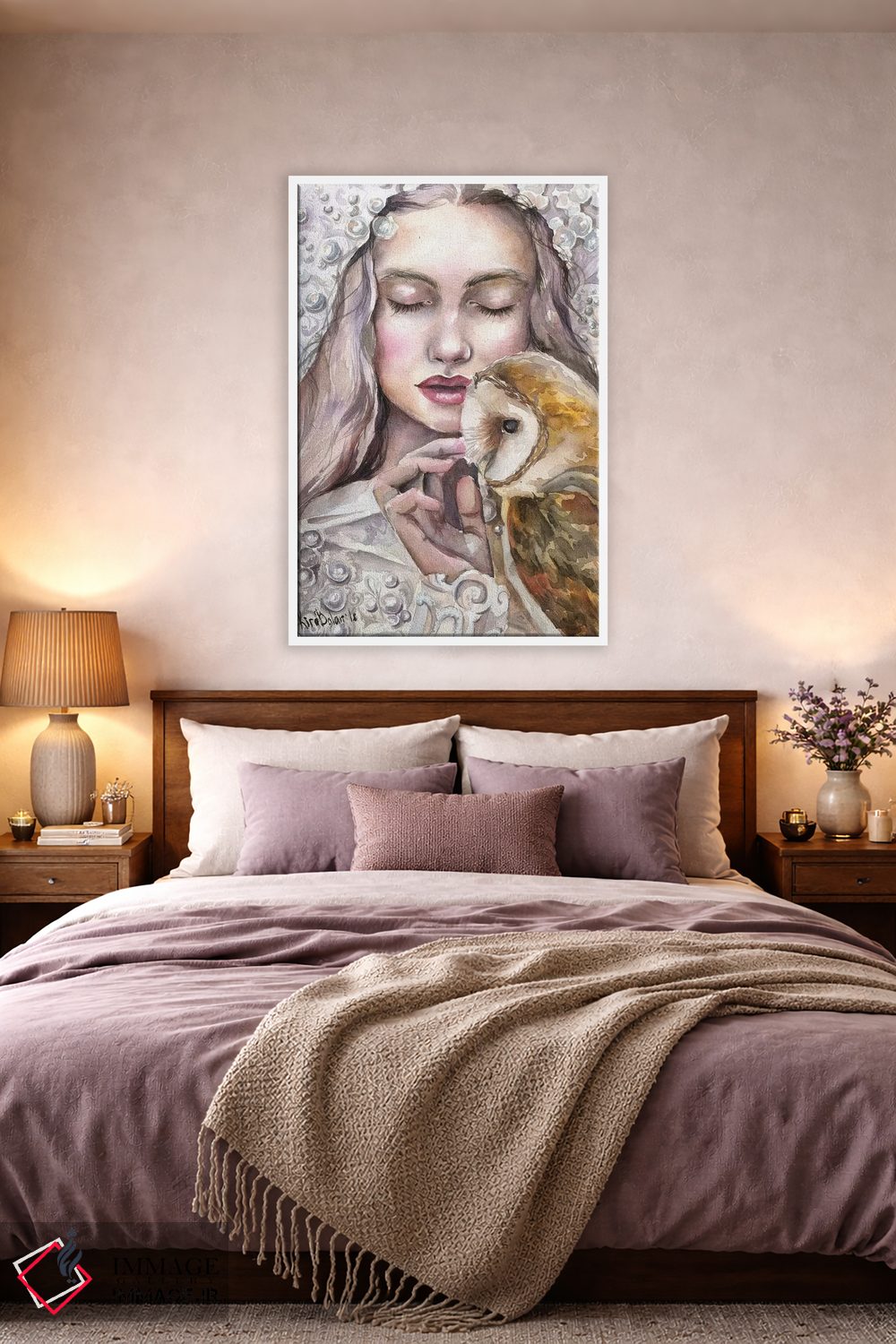 تابلو دکوراتیو دختر با جغد اثر کایرا بالان - D3W