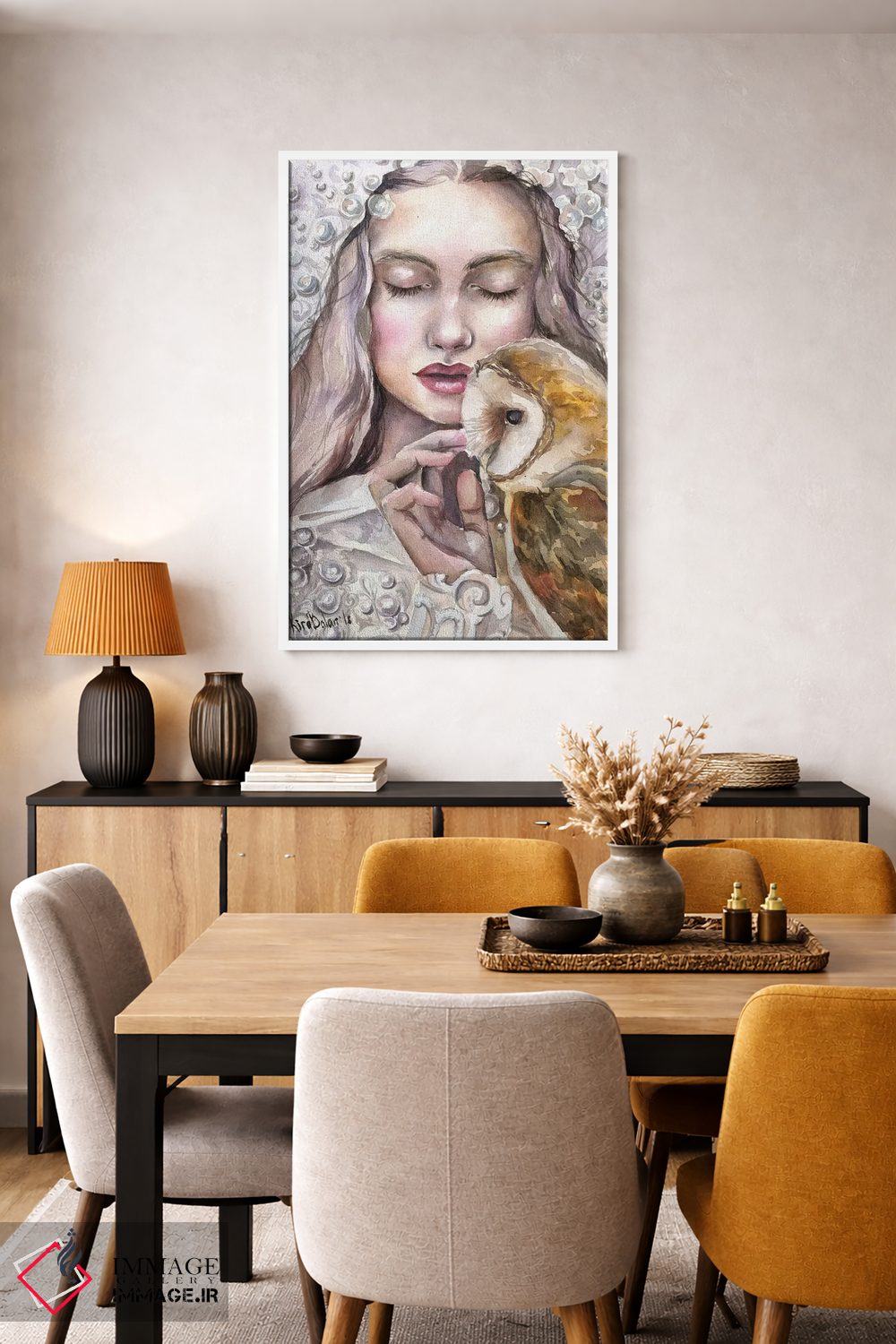 تابلو دکوراتیو دختر با جغد اثر کایرا بالان - D5W