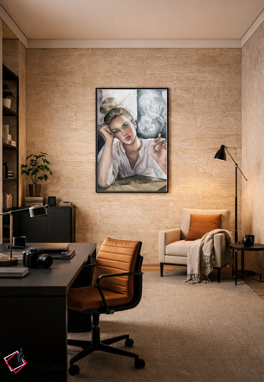 تابلو دکوراتیو دختر با سیگار اثر کایرا بالان - D6B