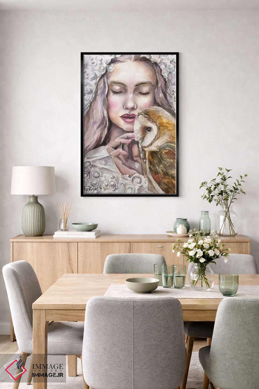 تابلو دکوراتیو دختر با جغد اثر کایرا بالان - D6B