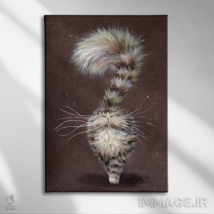 تابلو دکوراتیو گربه راه راه اثر کیم هاسکینز - نمای روبهرو روی دیوار