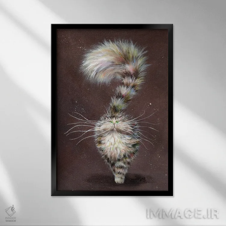 تابلو دکوراتیو گربه راه راه اثر کیم هاسکینز - نمای قابدار مشکی