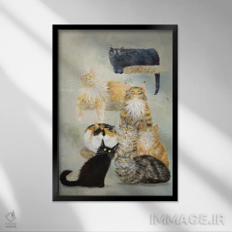 تابلو دکوراتیو گربه های هاینز اثر کیم هاسکینز - نمای قابدار مشکی