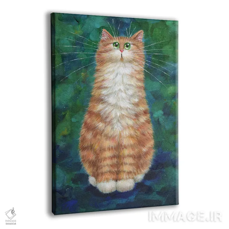 تابلو دکوراتیو گربه نارنجی روی زمرد اثر کیم هاسکینز - نمای پرسپکتیو محصول