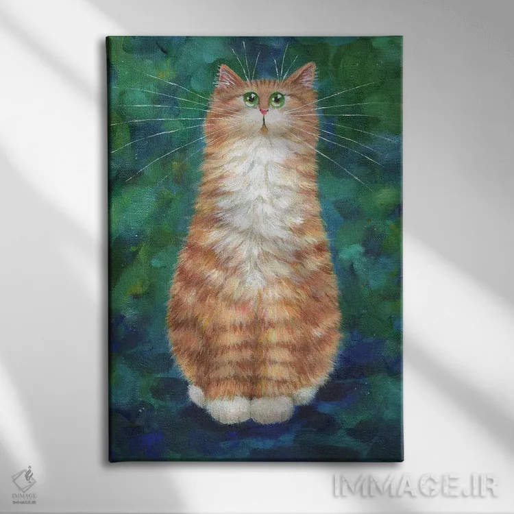تابلو دکوراتیو گربه نارنجی روی زمرد اثر کیم هاسکینز - نمای روبهرو روی دیوار