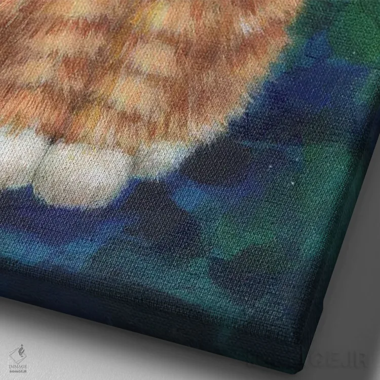 تابلو دکوراتیو گربه نارنجی روی زمرد اثر کیم هاسکینز - نمای نزدیک بافت بوم