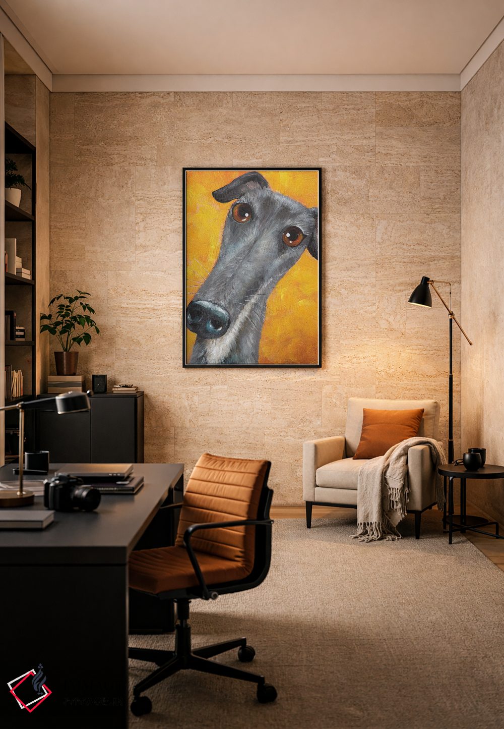 تابلو دکوراتیو لاکی سگ تازی اثر کیم هاسکینز - D6B