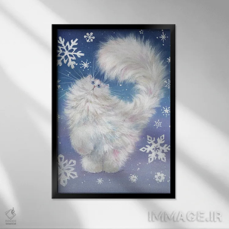 تابلو دکوراتیو پف برفی نسخه ۱ اثر کیم هاسکینز - نمای قابدار مشکی