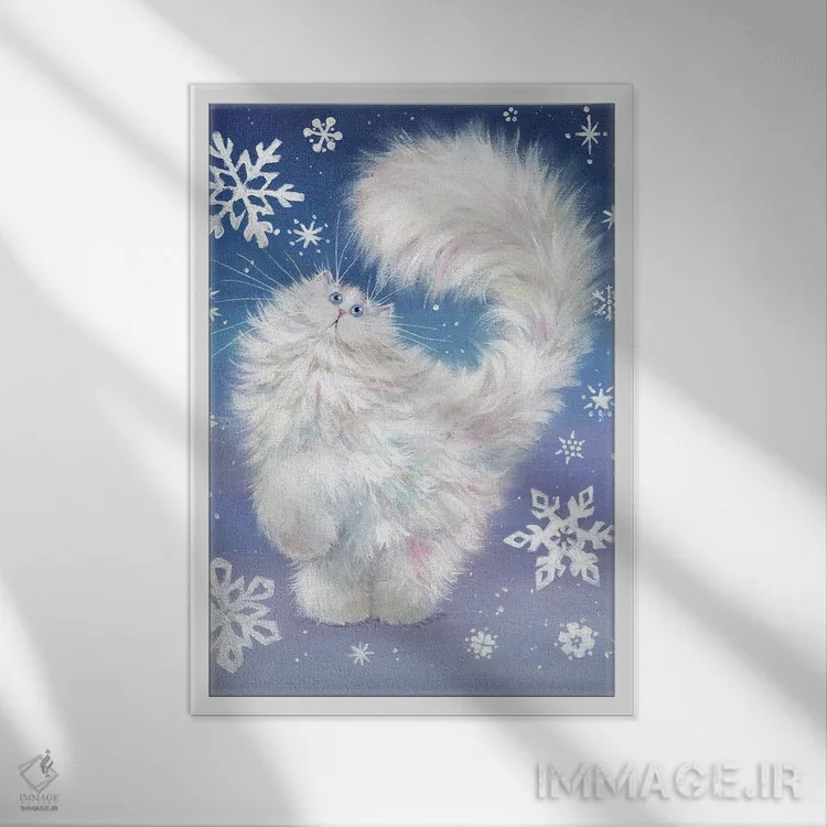 تابلو دکوراتیو پف برفی نسخه ۱ اثر کیم هاسکینز - نمای قابدار سفید