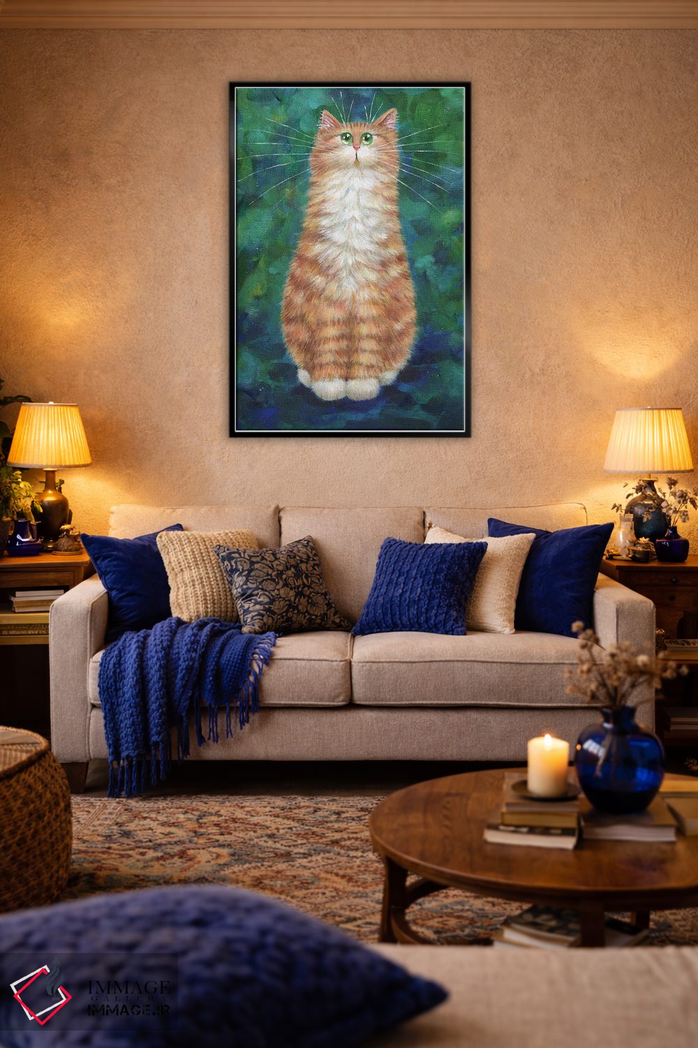تابلو دکوراتیو گربه نارنجی روی زمرد اثر کیم هاسکینز - D4B