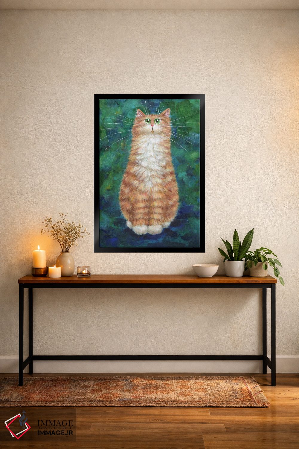تابلو دکوراتیو گربه نارنجی روی زمرد اثر کیم هاسکینز - D5B