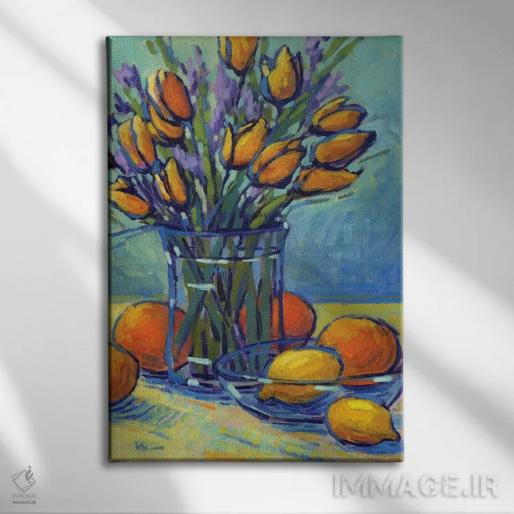 تابلو دکوراتیو لاله ها، لیموها، وای! اثر کانی کیم - نمای روبهرو روی دیوار