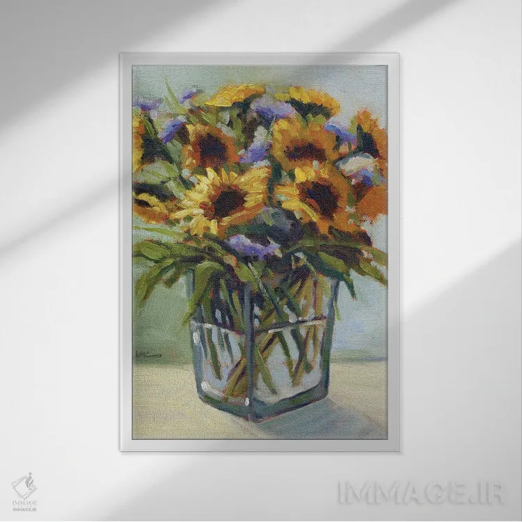 تابلو دکوراتیو دسته گل تابستانی ۴ اثر کانی کیم - نمای قابدار سفید