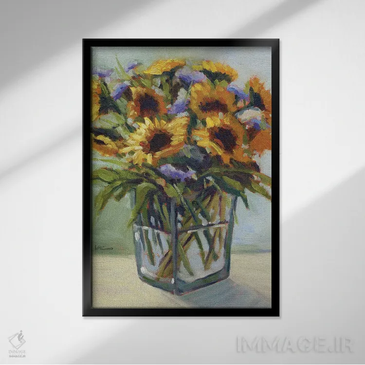 تابلو دکوراتیو دسته گل تابستانی ۴ اثر کانی کیم - نمای قابدار مشکی