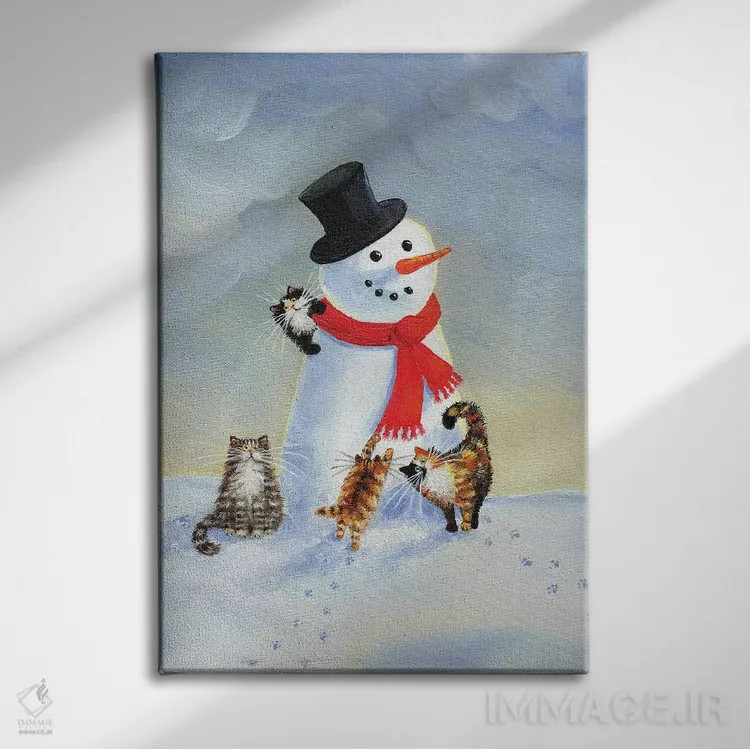 تابلو دکوراتیو گربه های برفی اثر کیم هاسکینز - نمای روبهرو روی دیوار