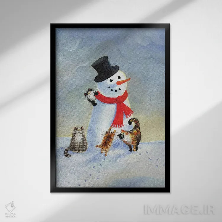 تابلو دکوراتیو گربه های برفی اثر کیم هاسکینز - نمای قابدار مشکی