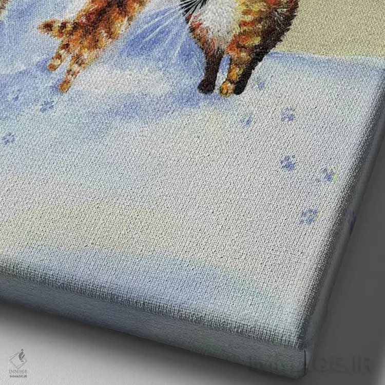 تابلو دکوراتیو گربه های برفی اثر کیم هاسکینز - نمای نزدیک بافت بوم