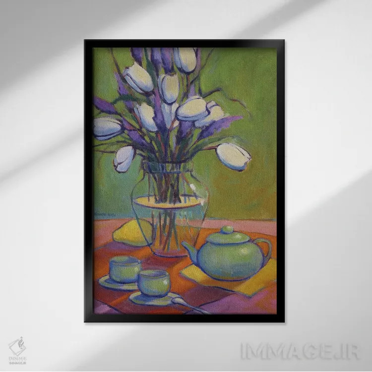 تابلو دکوراتیو قوری سبز اثر کانی کیم - نمای قابدار مشکی