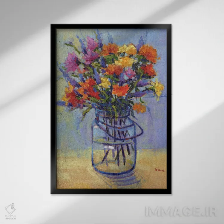 تابلو دکوراتیو دسته گل بهاری اثر کانی کیم - نمای قابدار مشکی