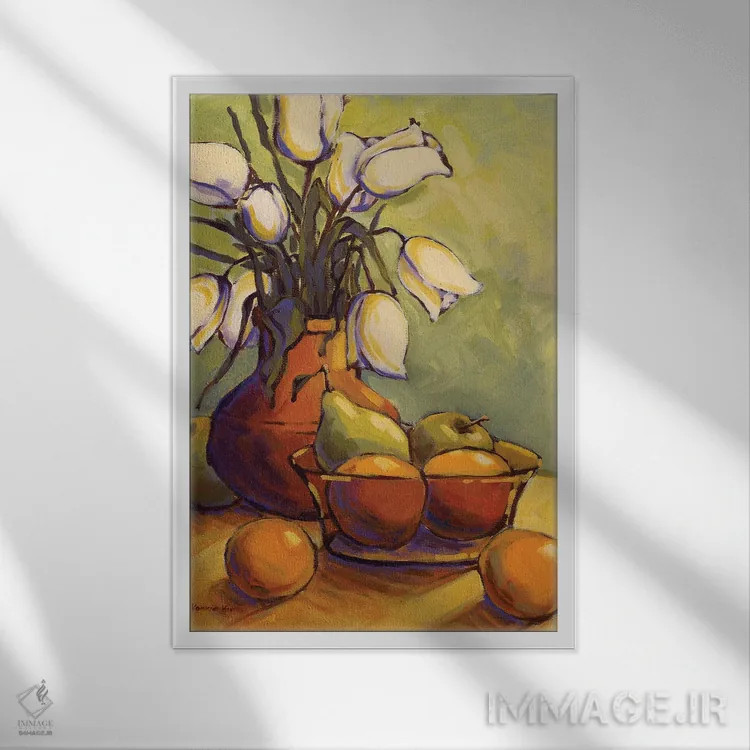 تابلو دکوراتیو لاله ها ۱ اثر کانی کیم - نمای قابدار سفید