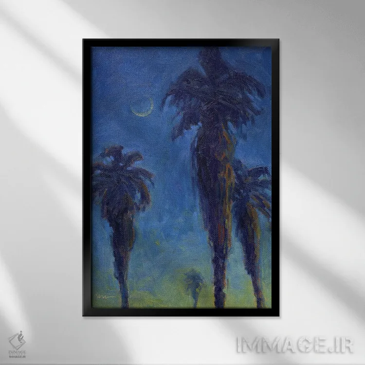 تابلو دکوراتیو نخل های داغ تابستانی اثر کانی کیم - نمای قابدار مشکی
